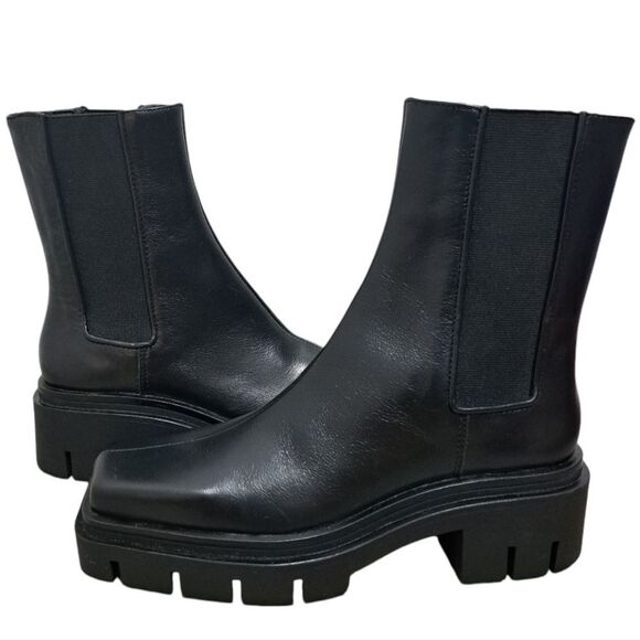 Zara Leather Square Toe Platform Chunky Streetwear Boot Size 37 - Black - Picture 5 of 15